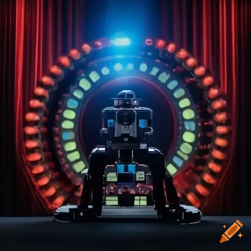 Synthesizer robot performing with illuminated machine