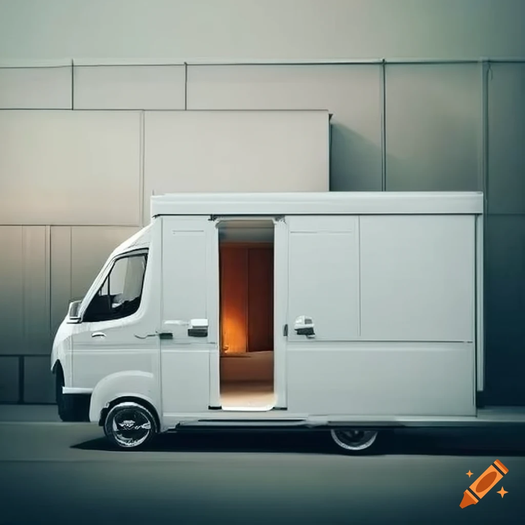 Modern house entrance with integrated white van on Craiyon