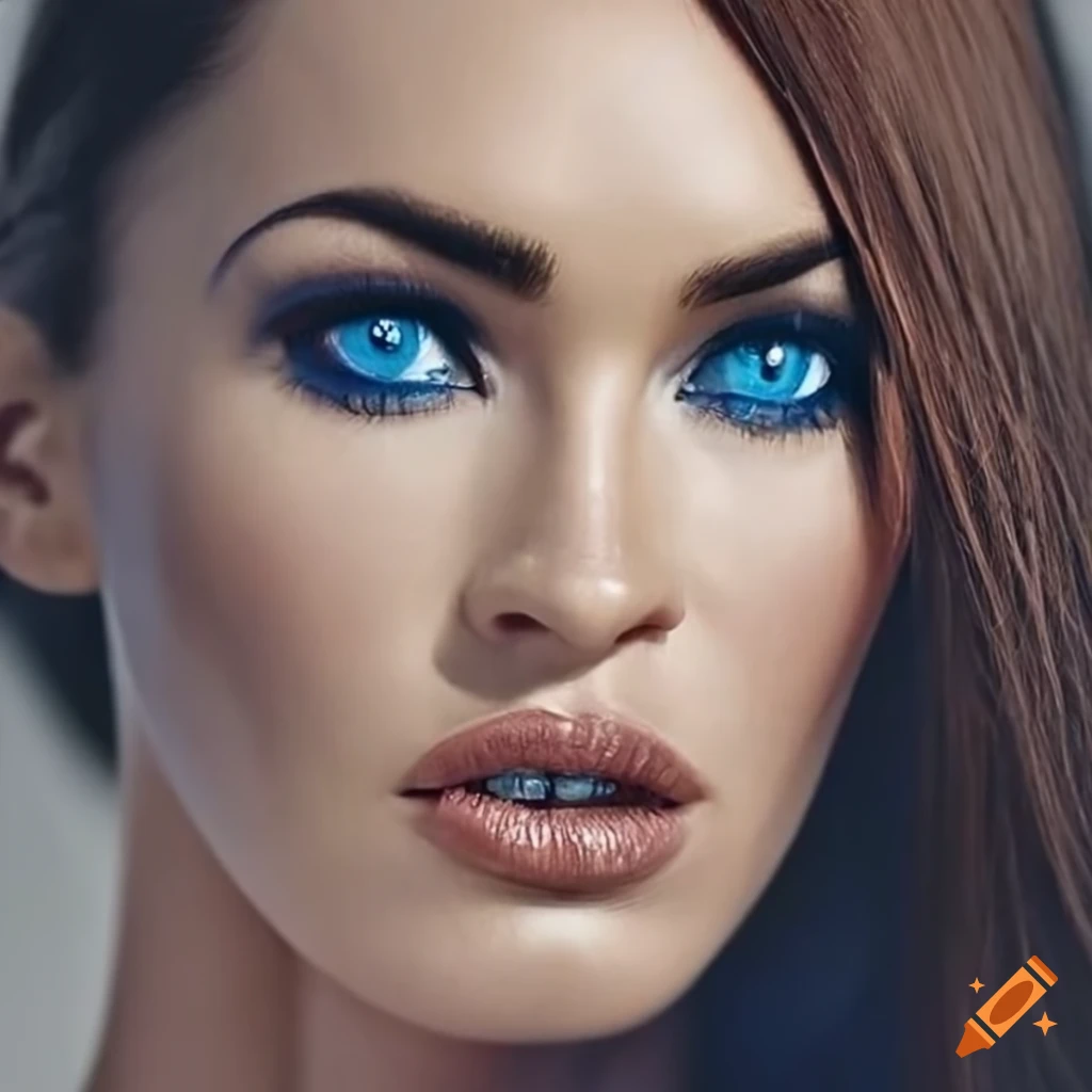 portrait of Megan Fox with mesmerizing blue eyes