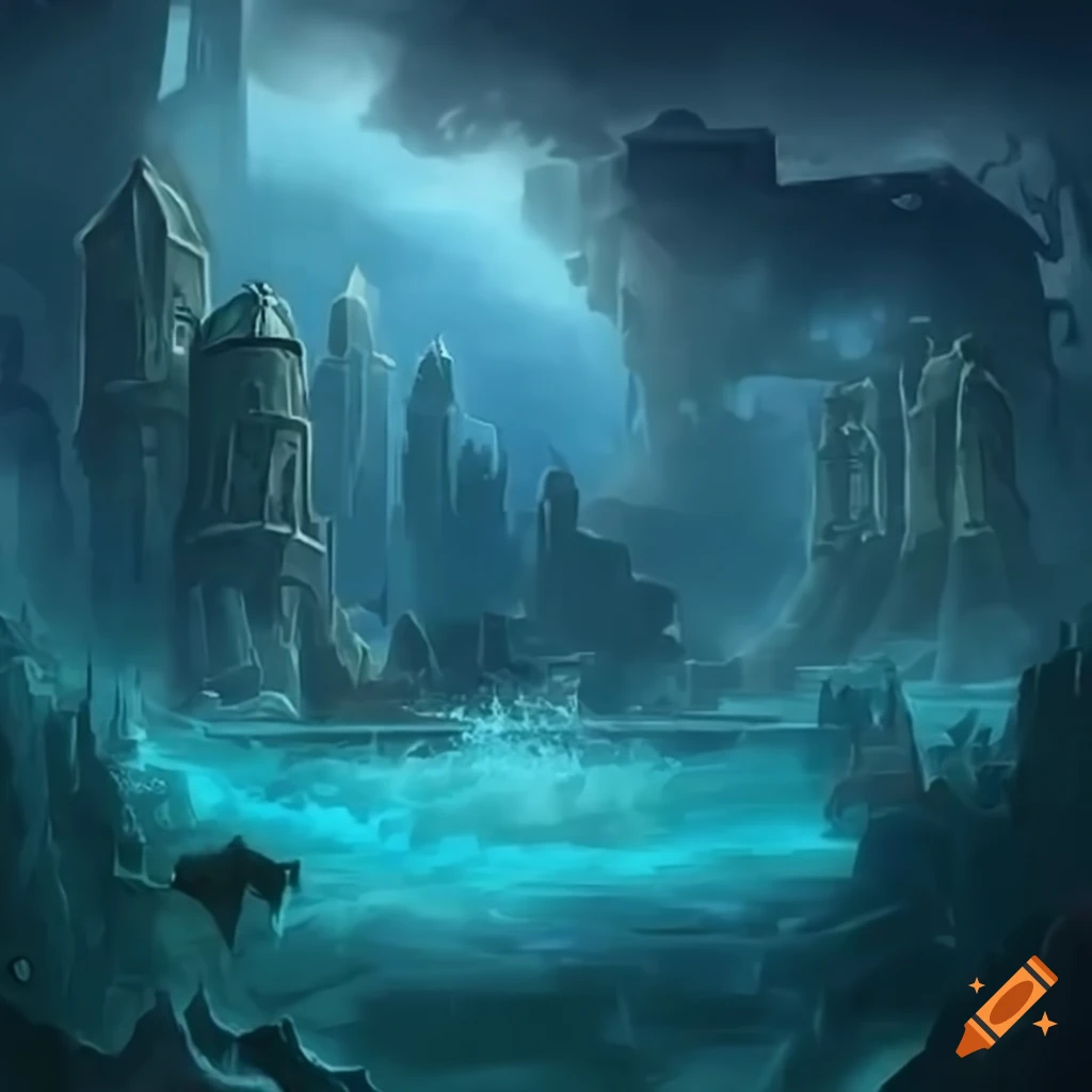Leviathan turtle sinking the lost city of atlantis on craiyon