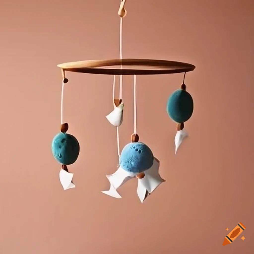 Baby mobile with hanging alchemy recipe papers