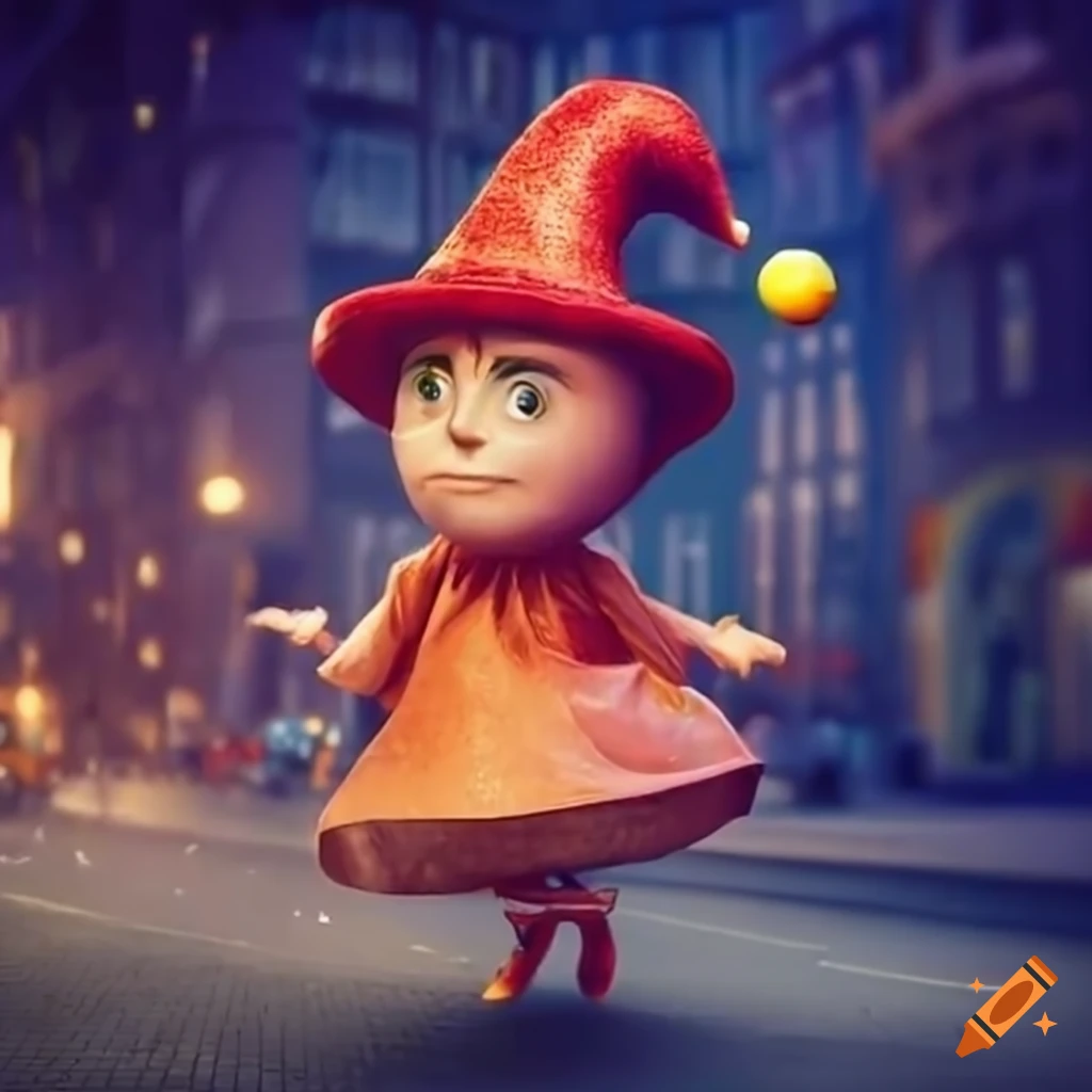 Funny fairytale character juggling balls on a busy street on Craiyon