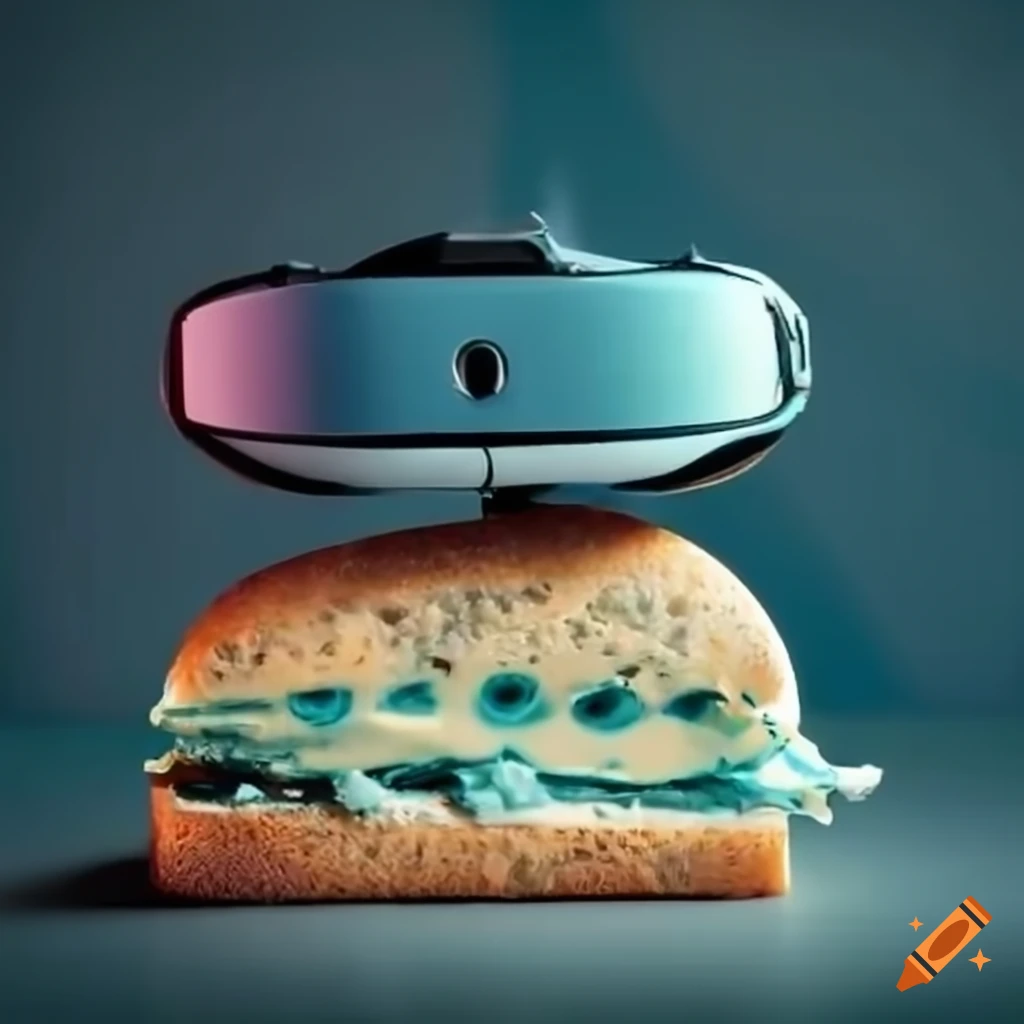 blue cheese sandwich wearing VR goggles