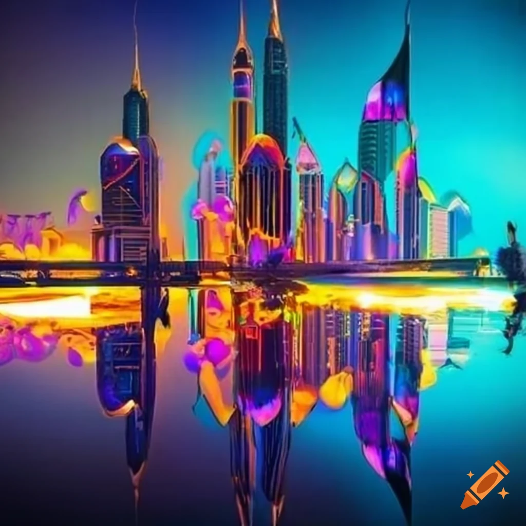 psychedelic depiction of Dubai skyline
