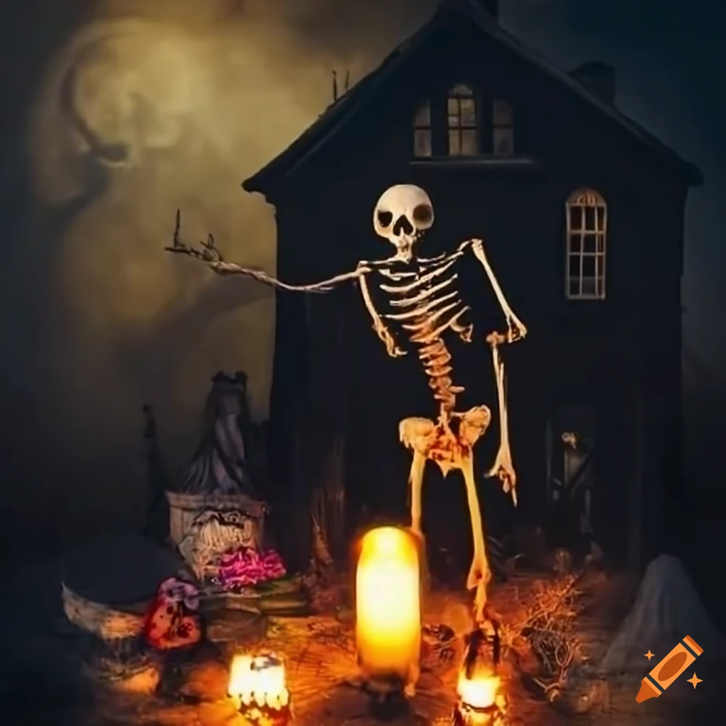 image of a spooky skeleton and witch ritual