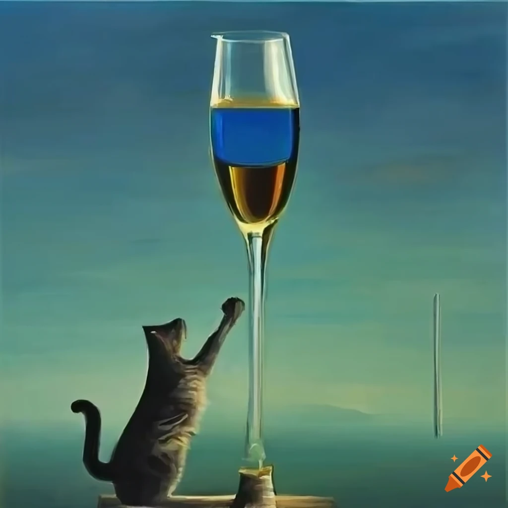 Surreal painting of cats drinking champagne