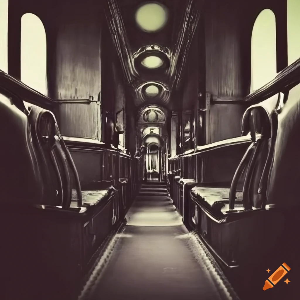 Surreal vintage train interior on Craiyon