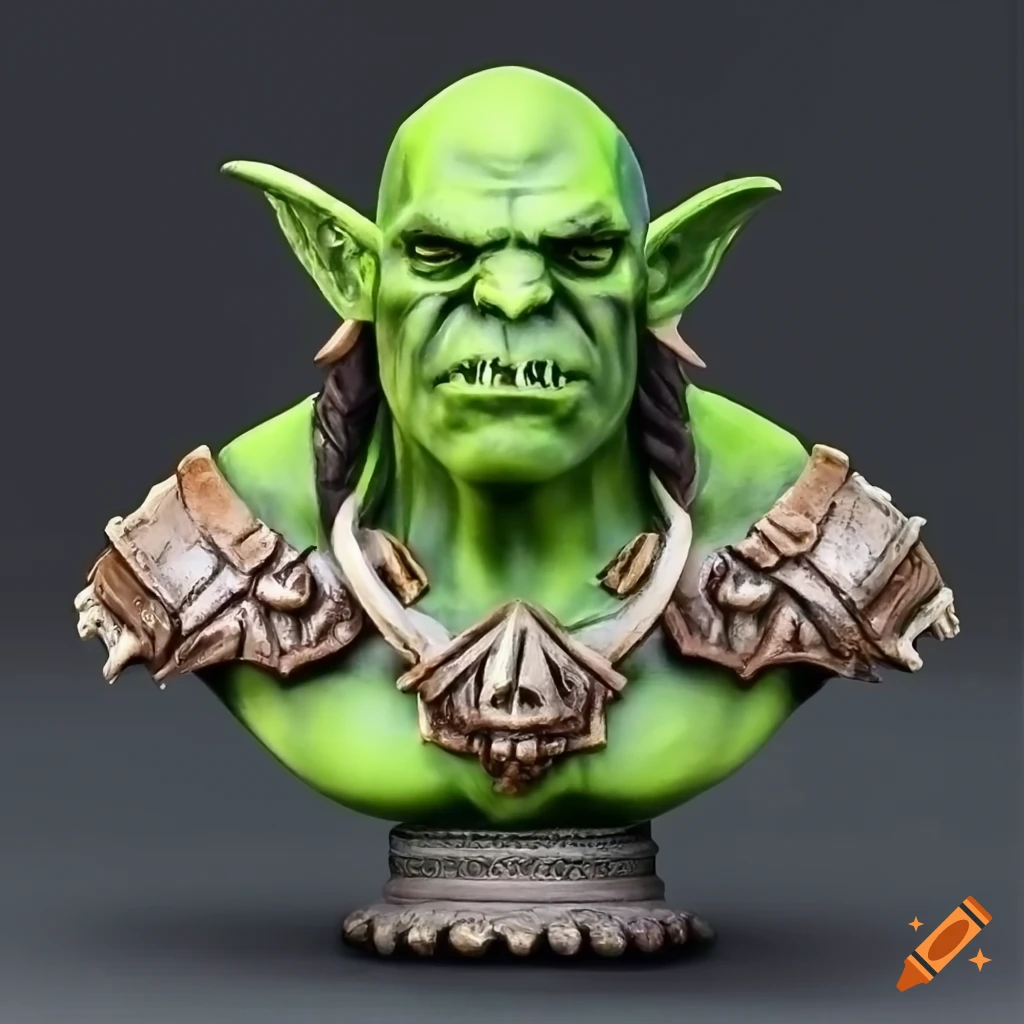 Realistic sculpture of an ancient orc with tusks on Craiyon