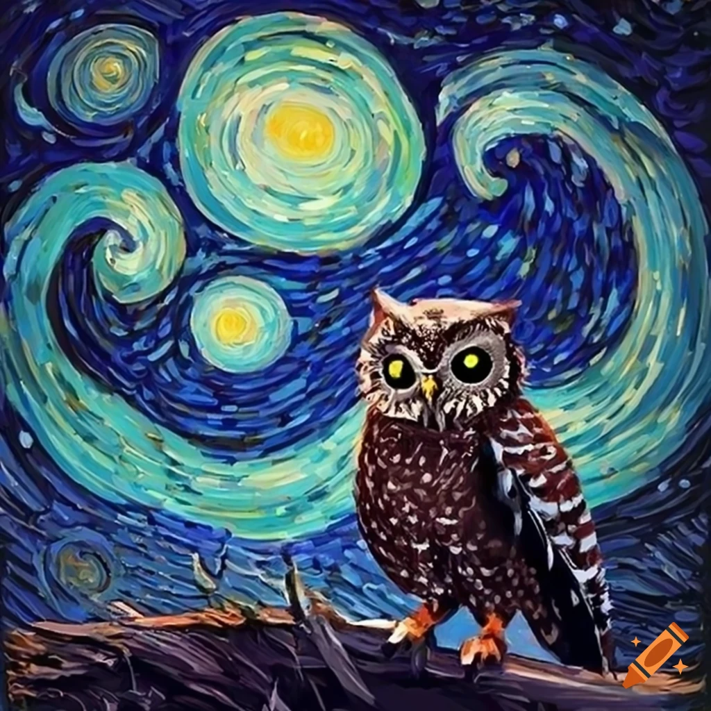 artwork of a starry night with an owl