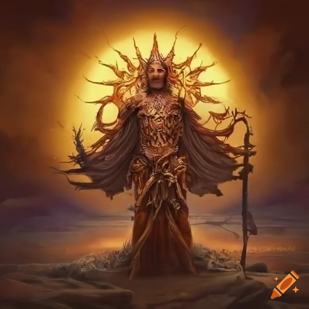 artistic depiction of an ancient sun god