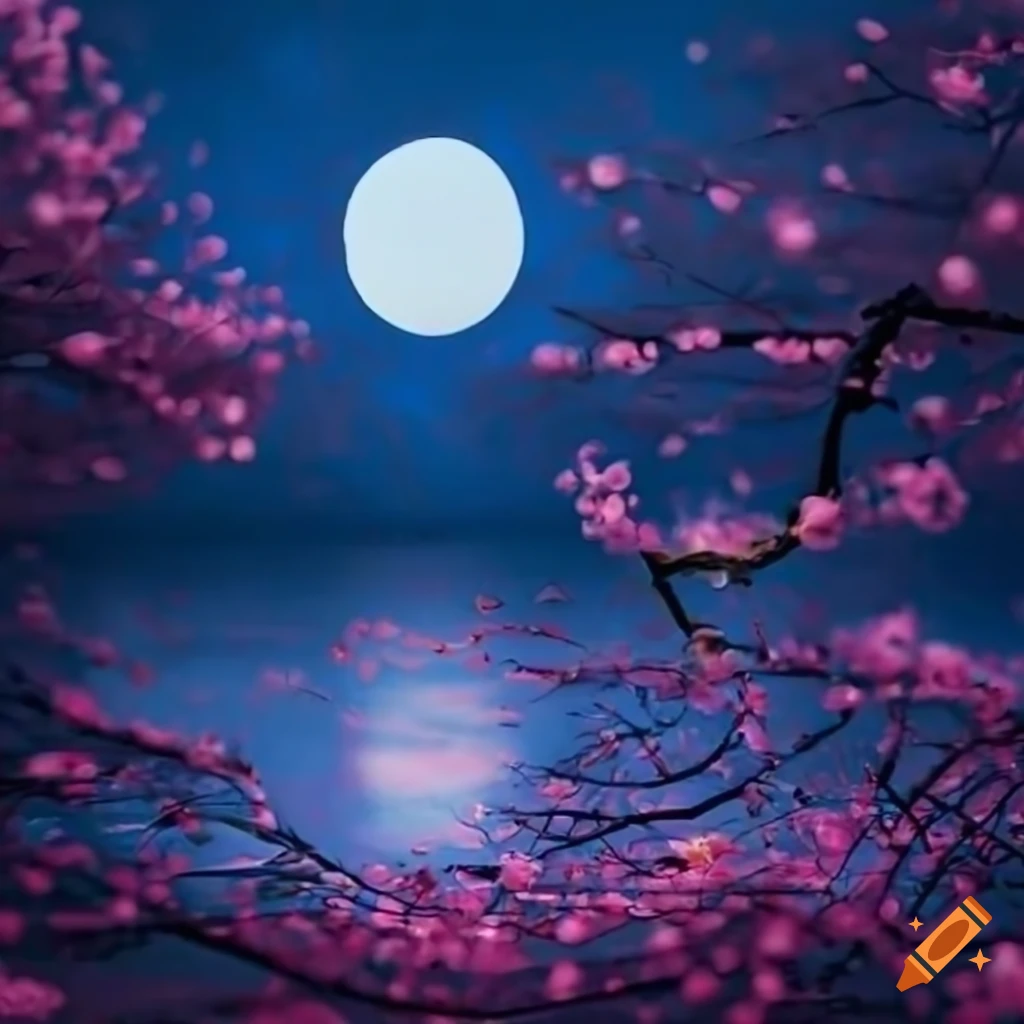 nighttime cherry blossom scenery