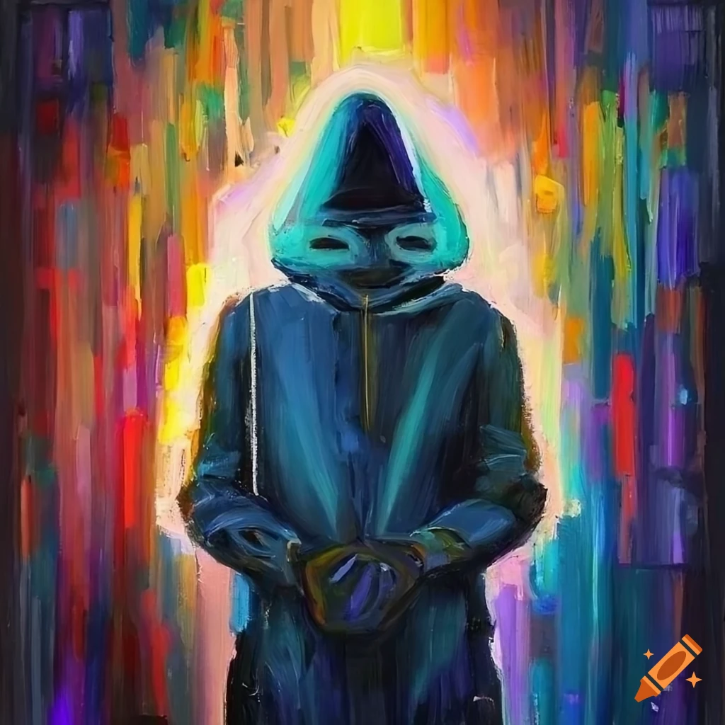 Painting of a hacker surrounded by futuristic technology on Craiyon