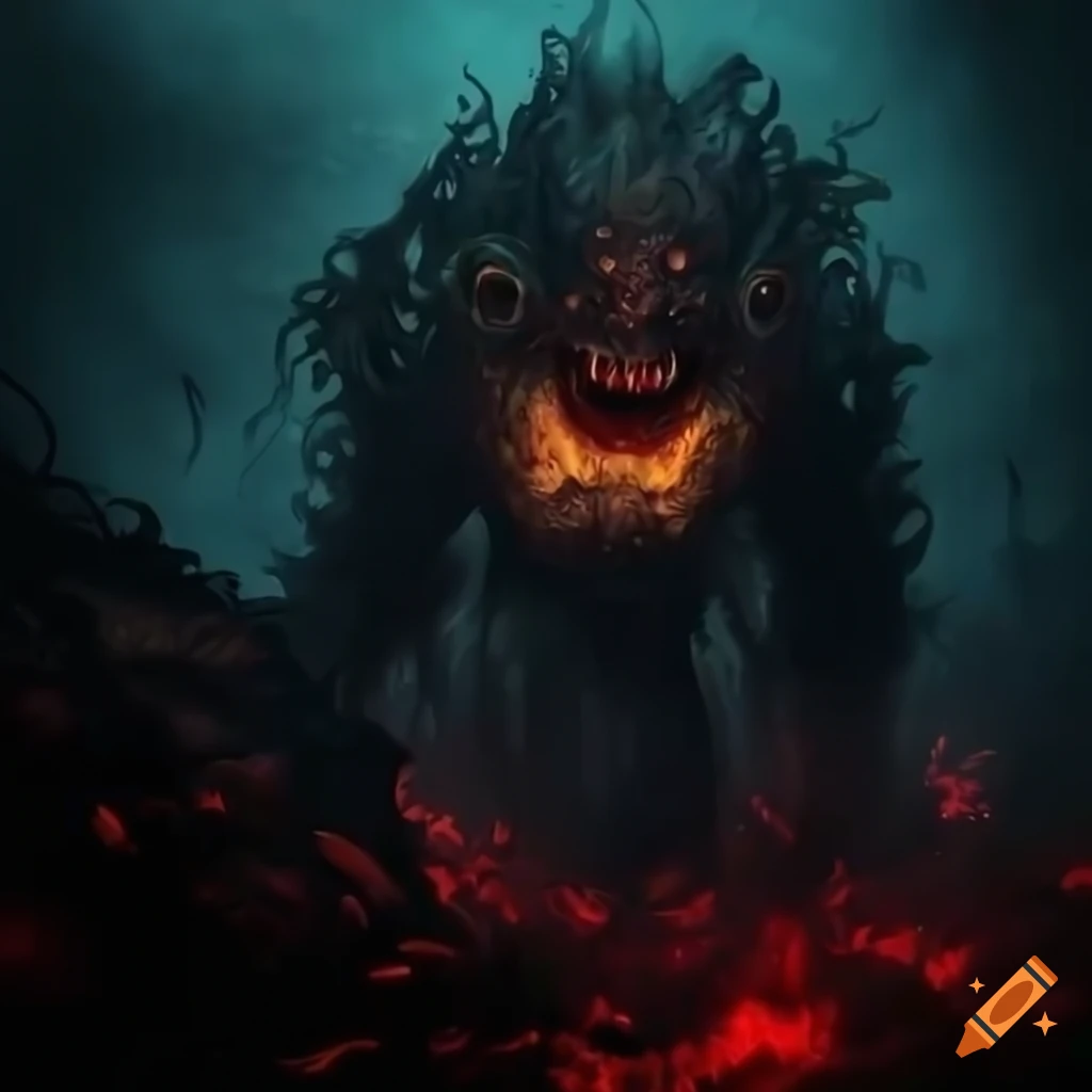 illustration of a monstrous creature in flames