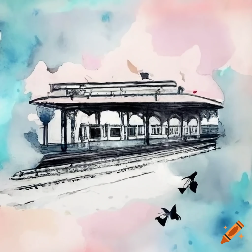Railway Statine drawing || How to draw the scene of railway station easy  step by step - YouTube