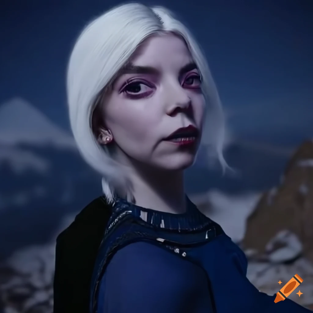 Digital Artwork Of A Dark Blue Skinned Alien Girl With Purple Eyes And White Hair 