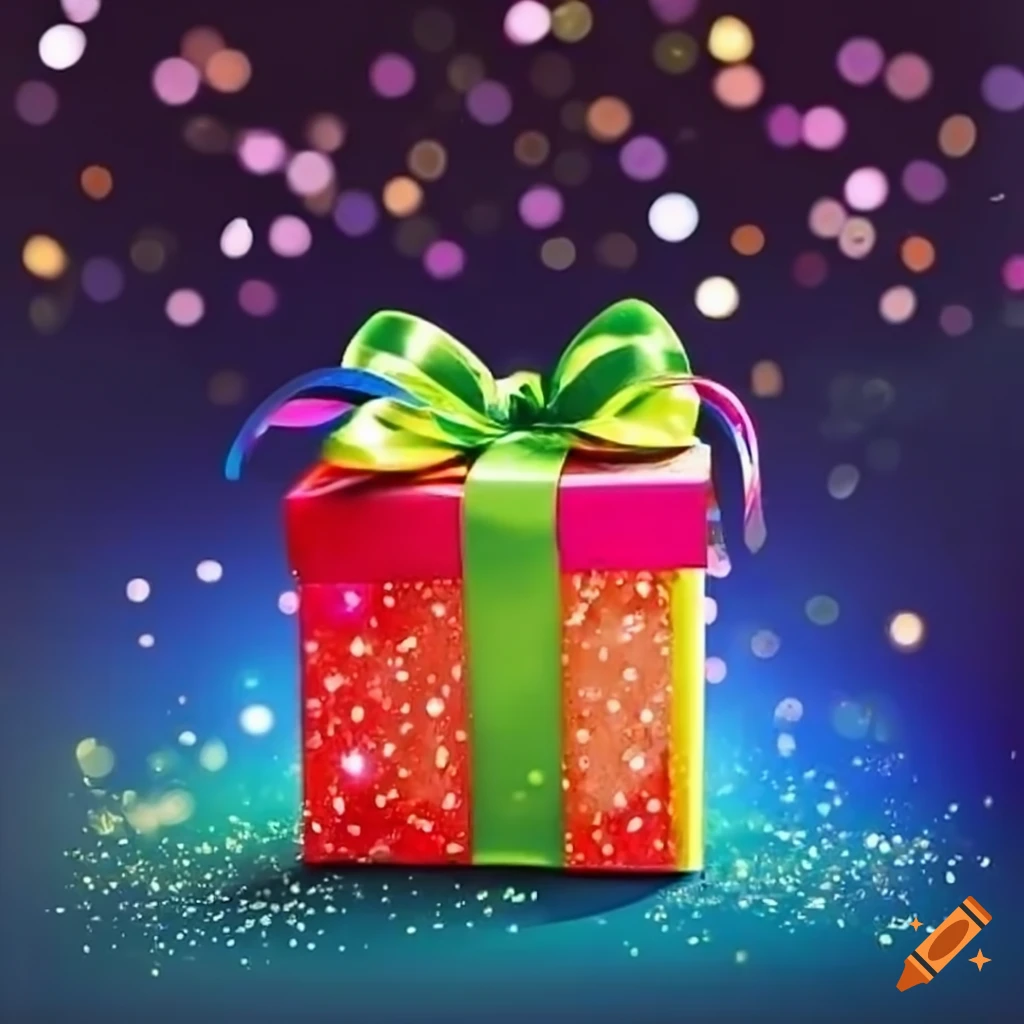 sparkling colorful gift on a bright background
