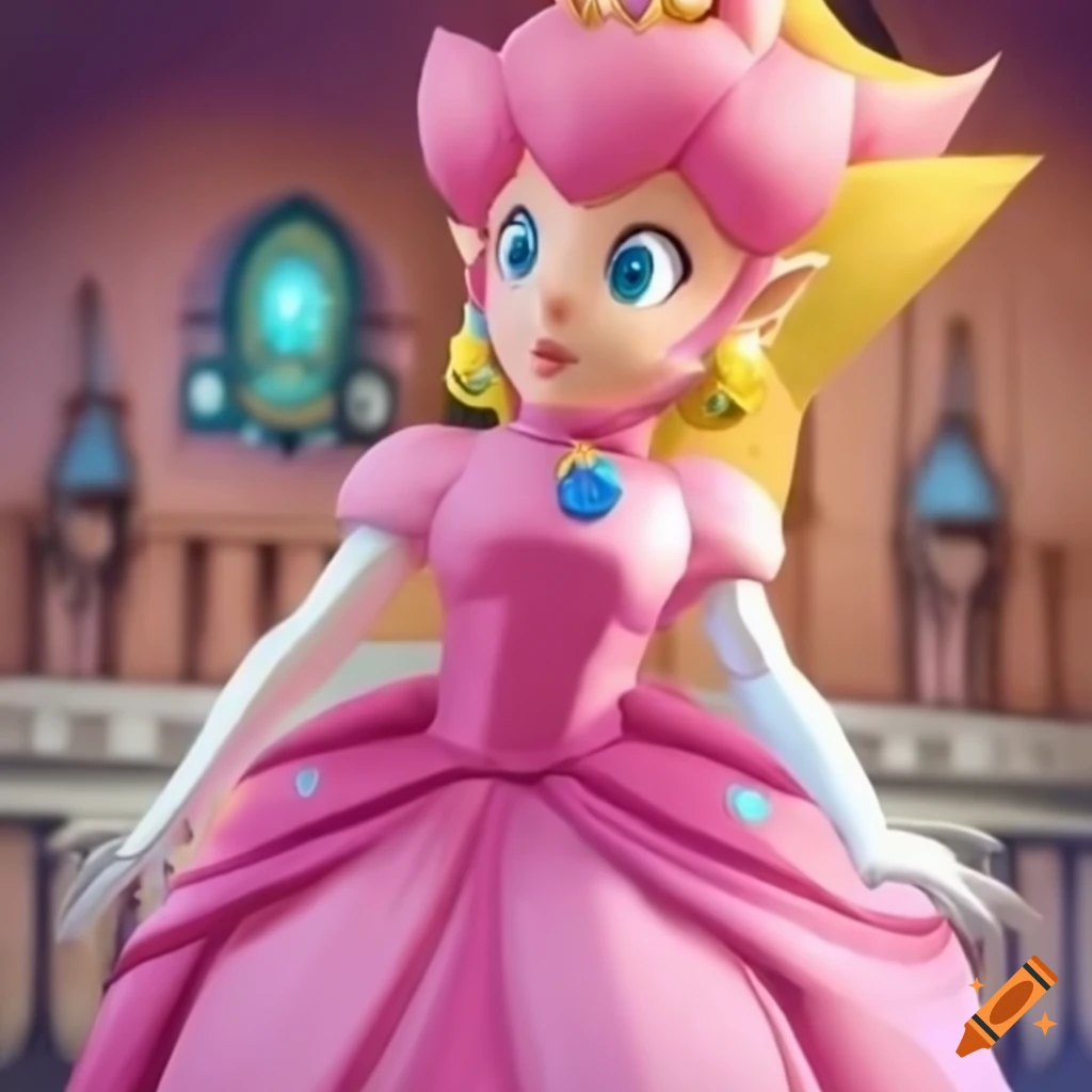 Princess Peach and Link in elegant ballgowns
