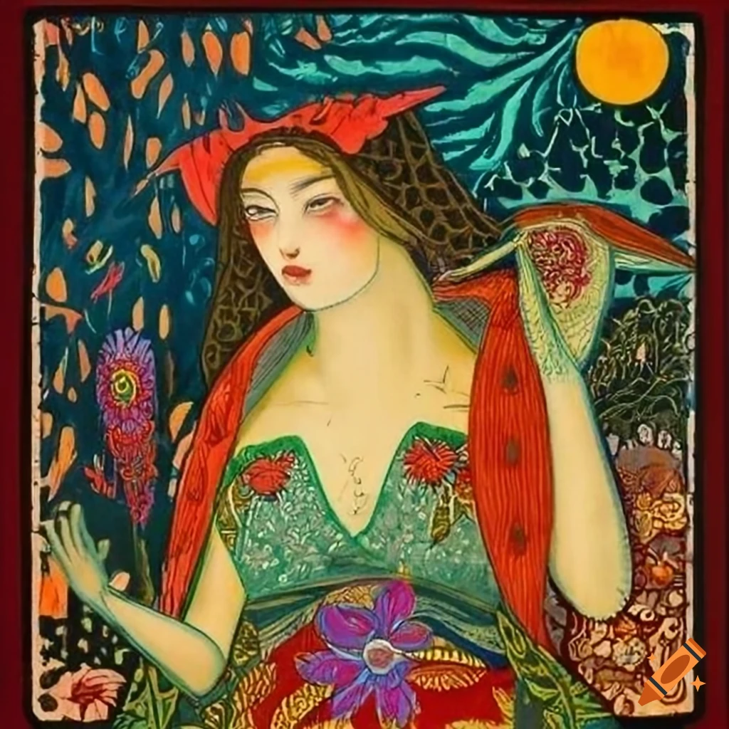 Storybook Illustration Of A Mystical Curandera Raven And Elegant Mother storybook-illustration-of-a-mystical-curandera-raven-and-elegant-mother