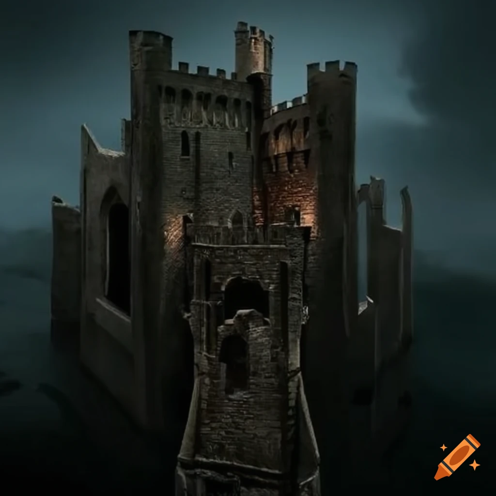 Image of a ruined medieval castle on Craiyon
