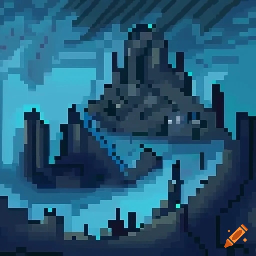 pixel art of a icy blue landscape