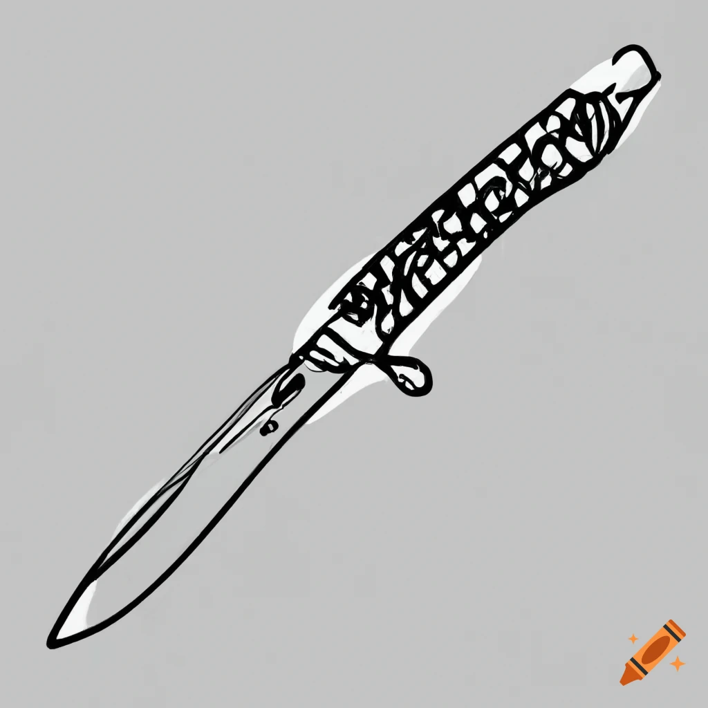 Line drawing of a switchblade knife on Craiyon