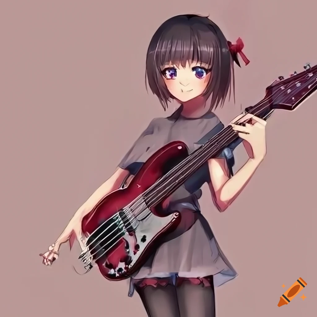 Anime girl playing bass guitar on Craiyon