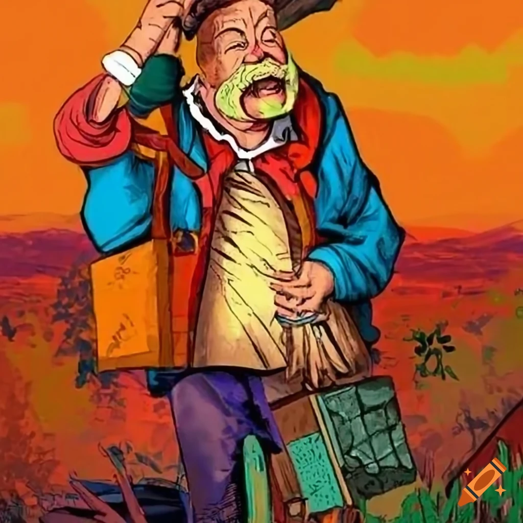 Comic book illustration of a hobo character on Craiyon