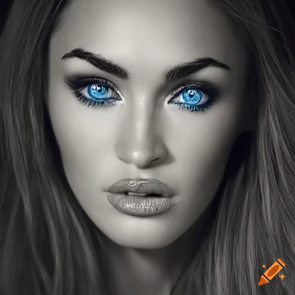 Portrait of a beautiful woman with blue catlike eyes on Craiyon