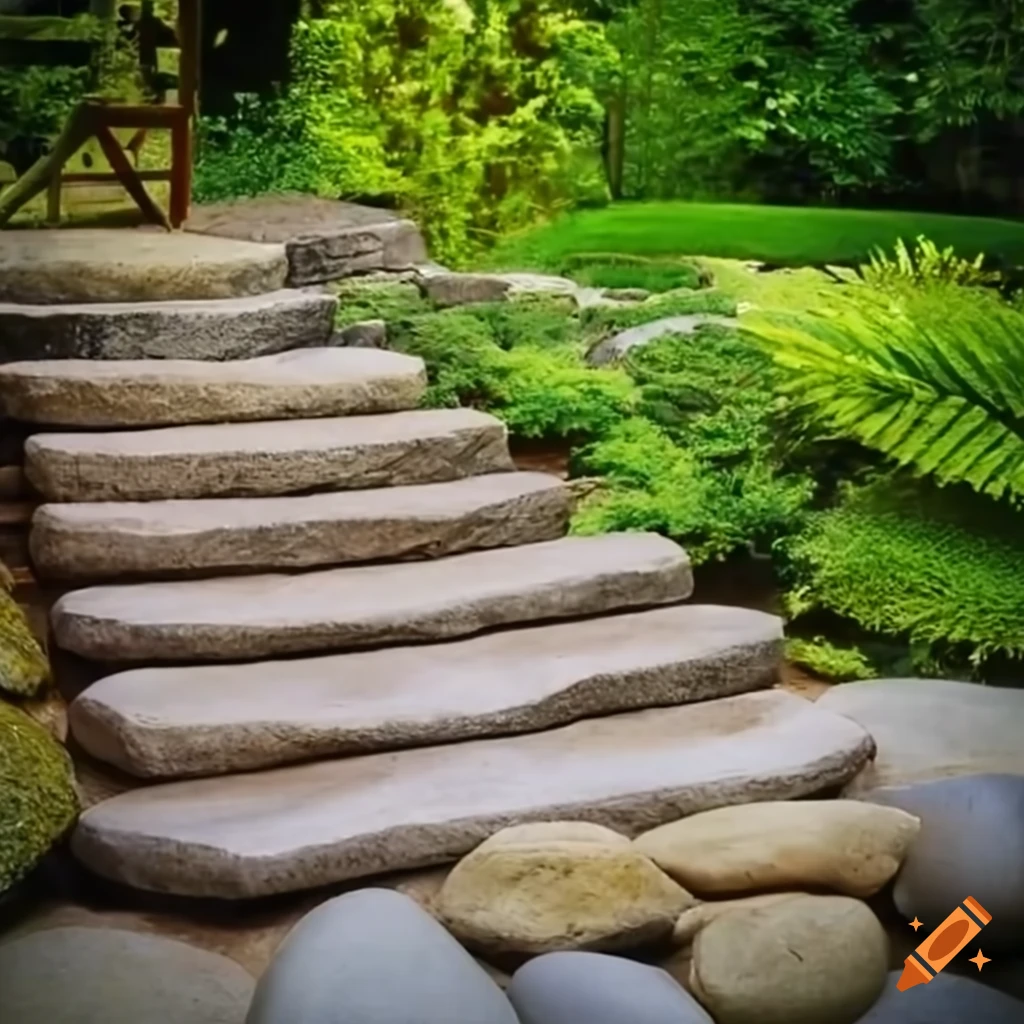 zen garden with stone steps