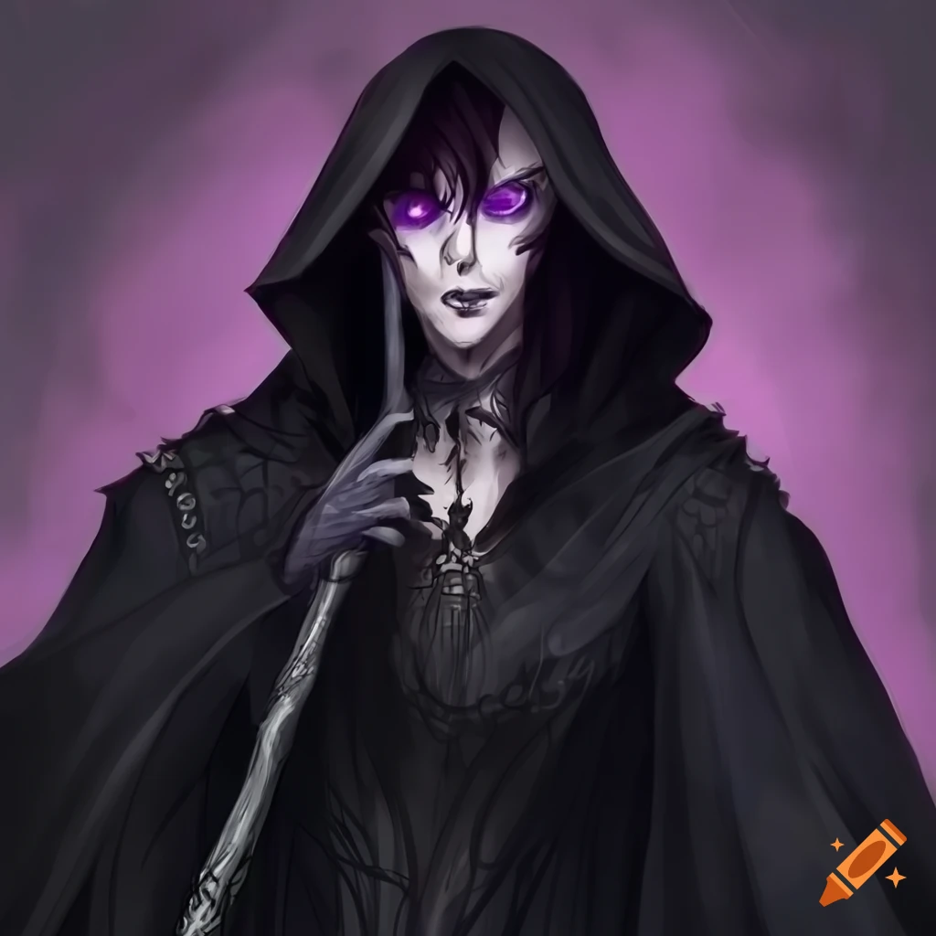 image of a handsome gothic necromancer with a staff