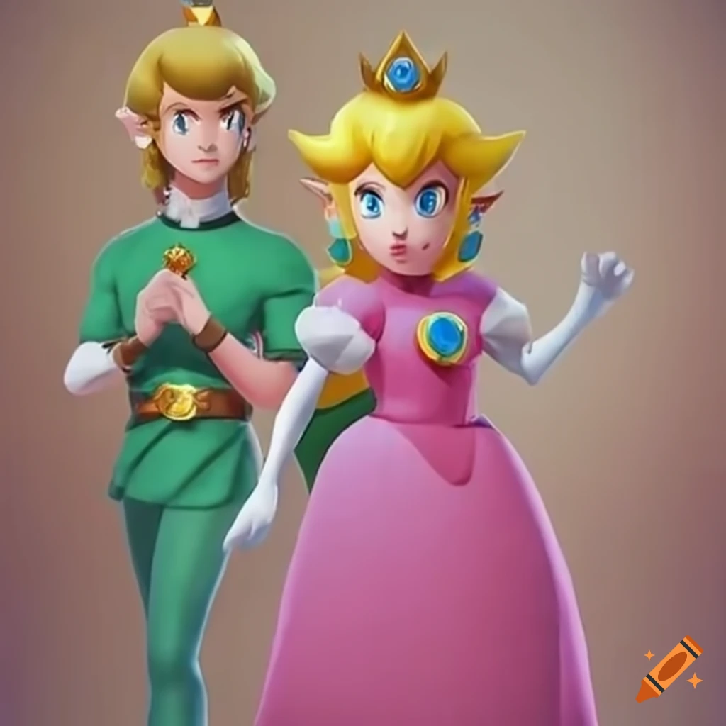 cosplay of Princess Peach and Link in a ballroom