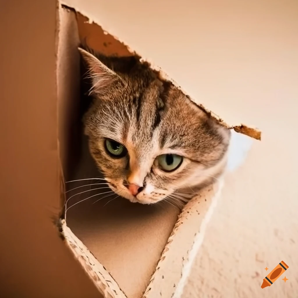 Cat in a cardboard box surrounded by recycled materials on Craiyon