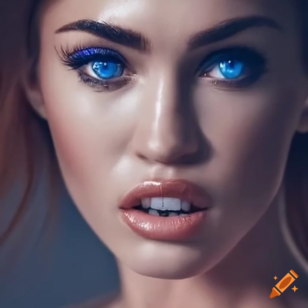portrait of Megan Fox and Miley Cyrus with stunning blue eyes