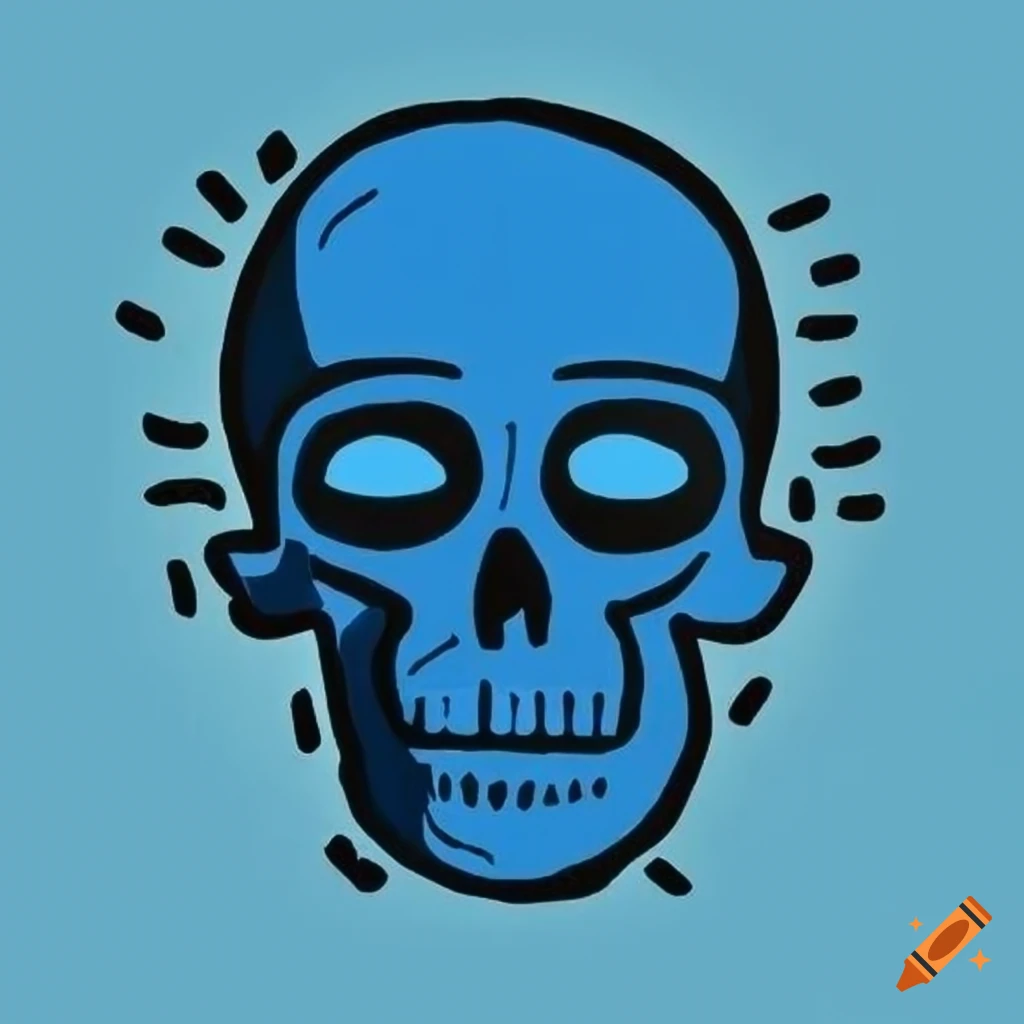 blue skull in Keith Haring art style