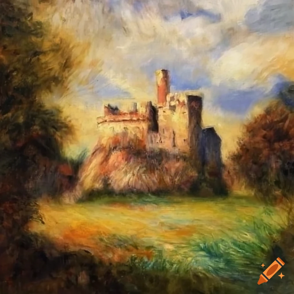 Italian castle in renoir style oil painting on Craiyon