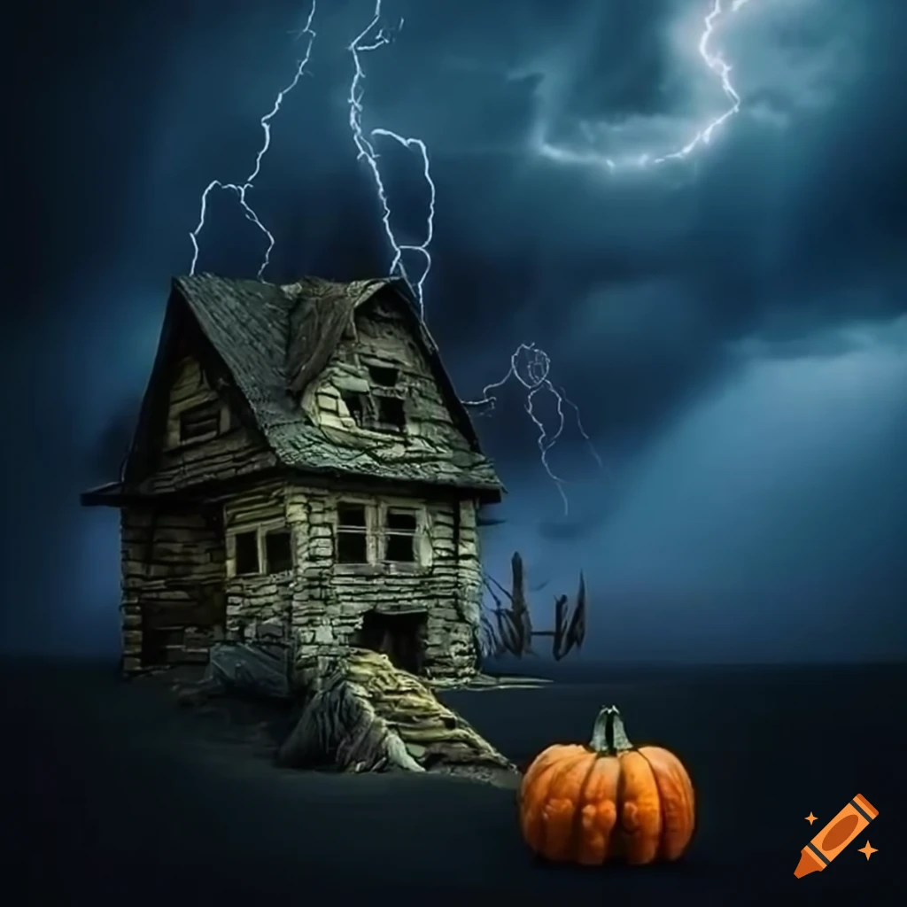haunted house with a dark cloudy sky