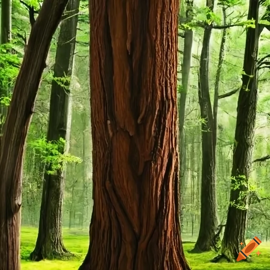 Cluster of tall and twisted tree trunks on Craiyon