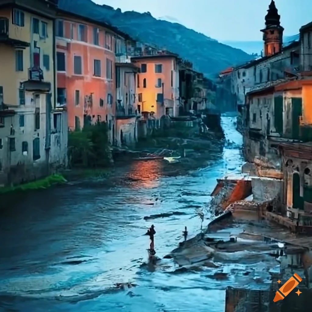 River flooding in an italian town on craiyon