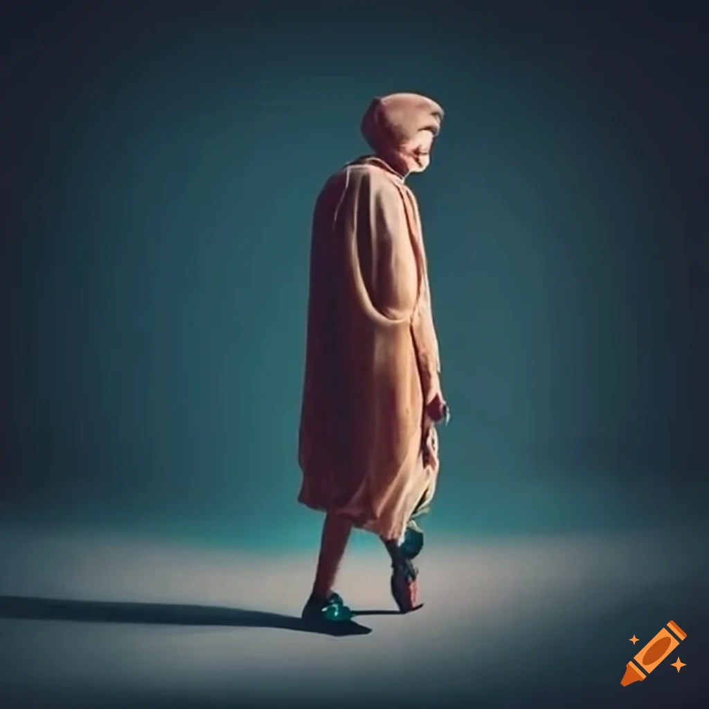 image of a young beggar walking with closed eyes