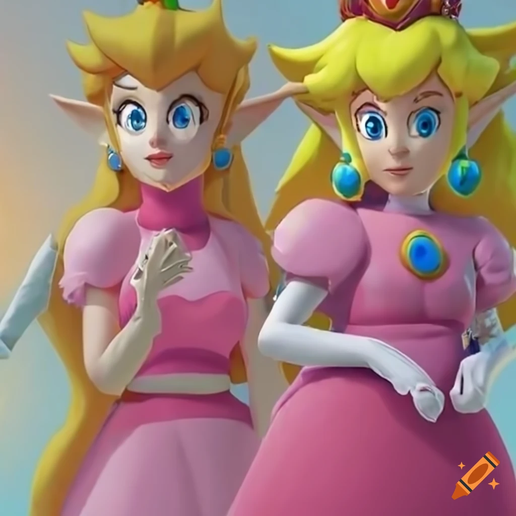 Cosplay of princess peach and link swapping costumes on Craiyon