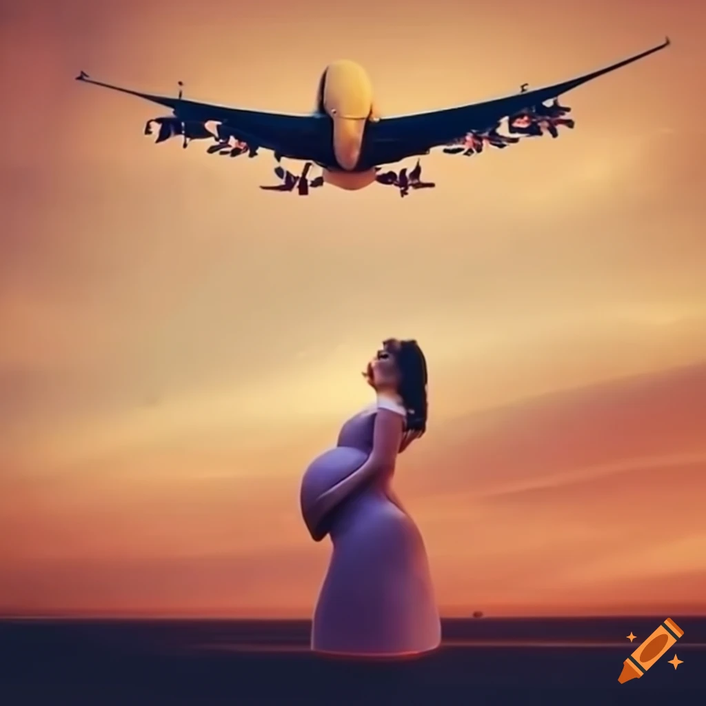 Pregnant woman traveling by airplane