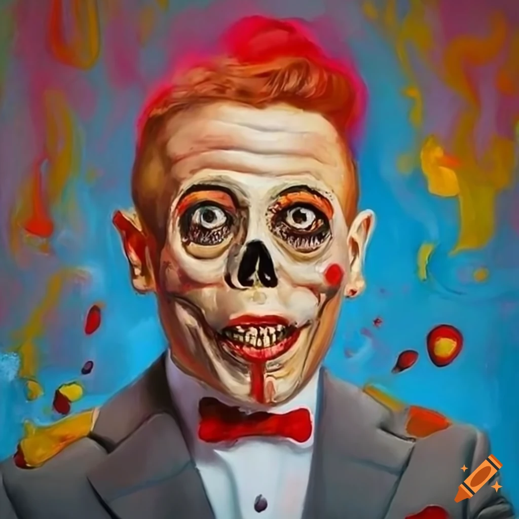 oil painting of Pee Wee Herman as a skeleton