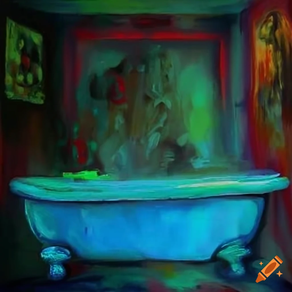 Eerie bathtub with dripping water and hair sticking through