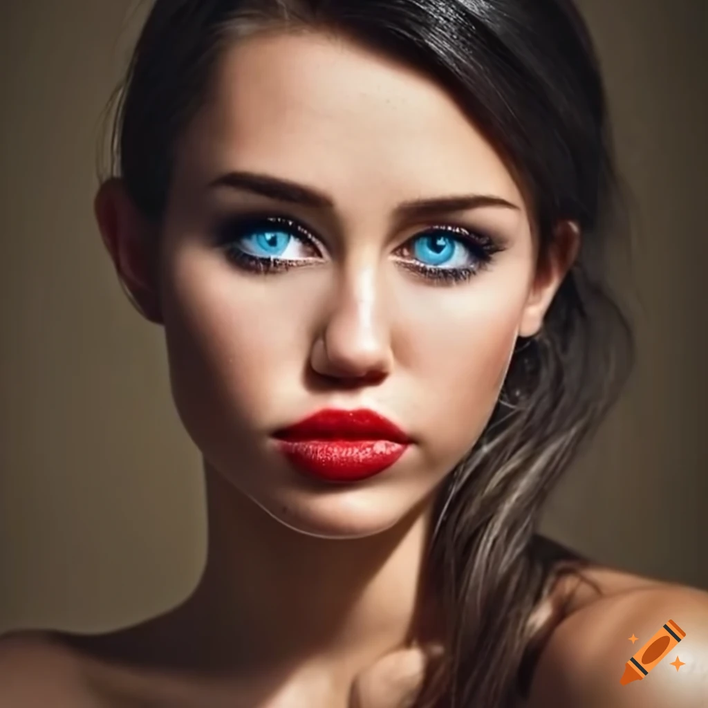 Portrait of a beautiful woman with tan skin and blue eyes