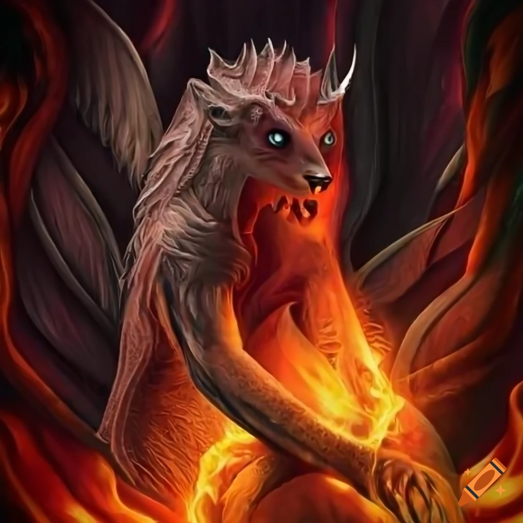 Illustration of a mythical creature in flames