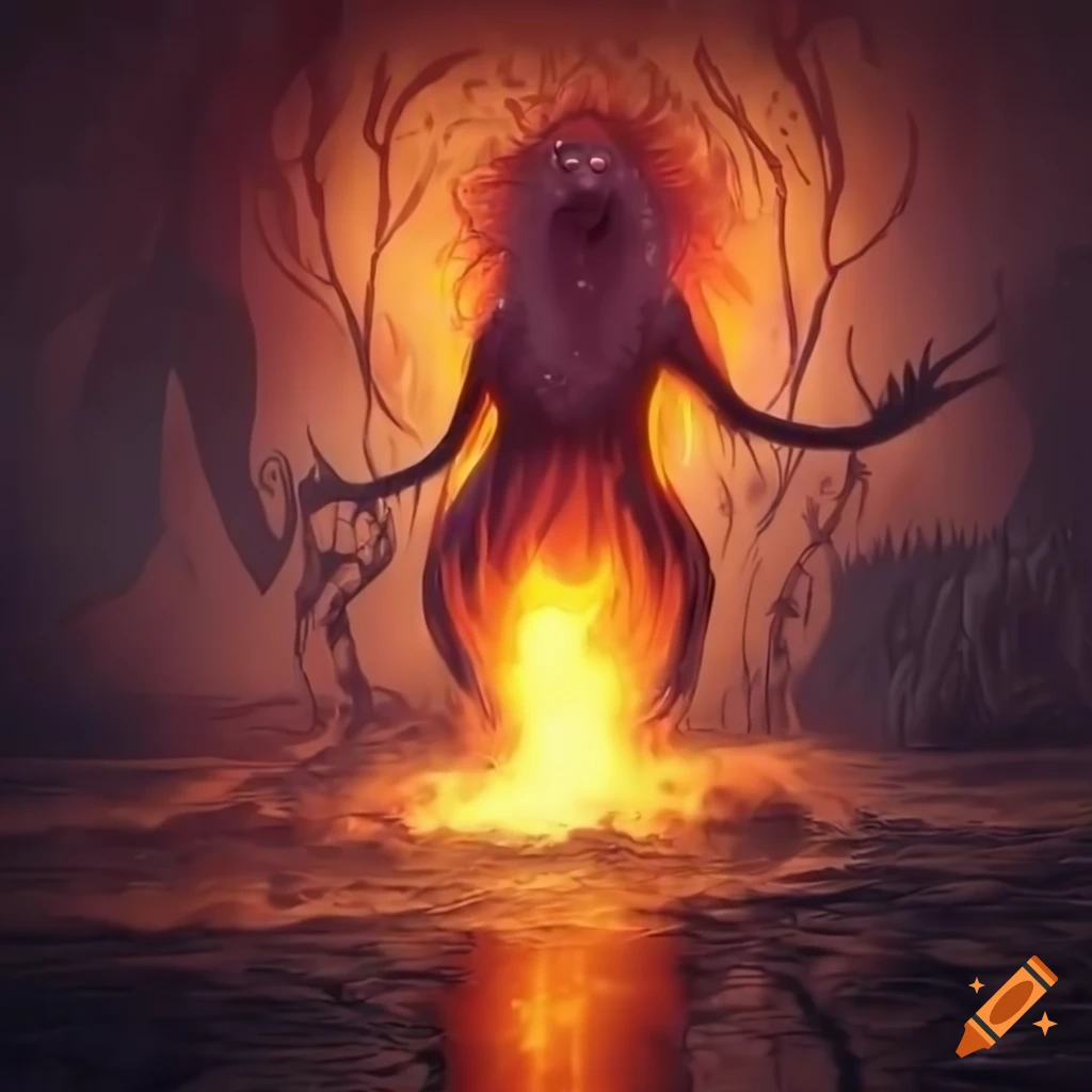 illustration of a mythical creature rising from flames