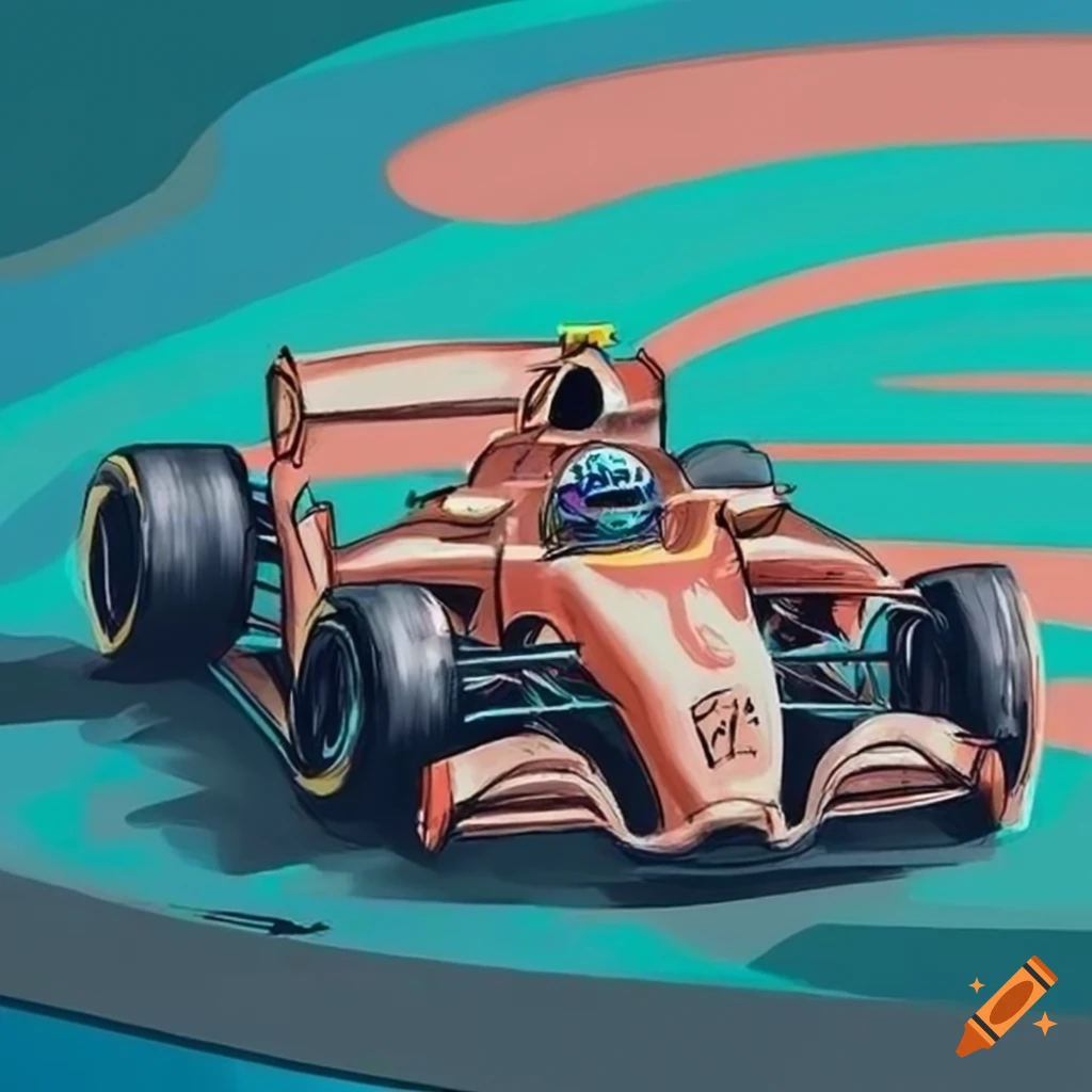 Sketch of harry potter driving a formula 1 car at yas marina circuit on