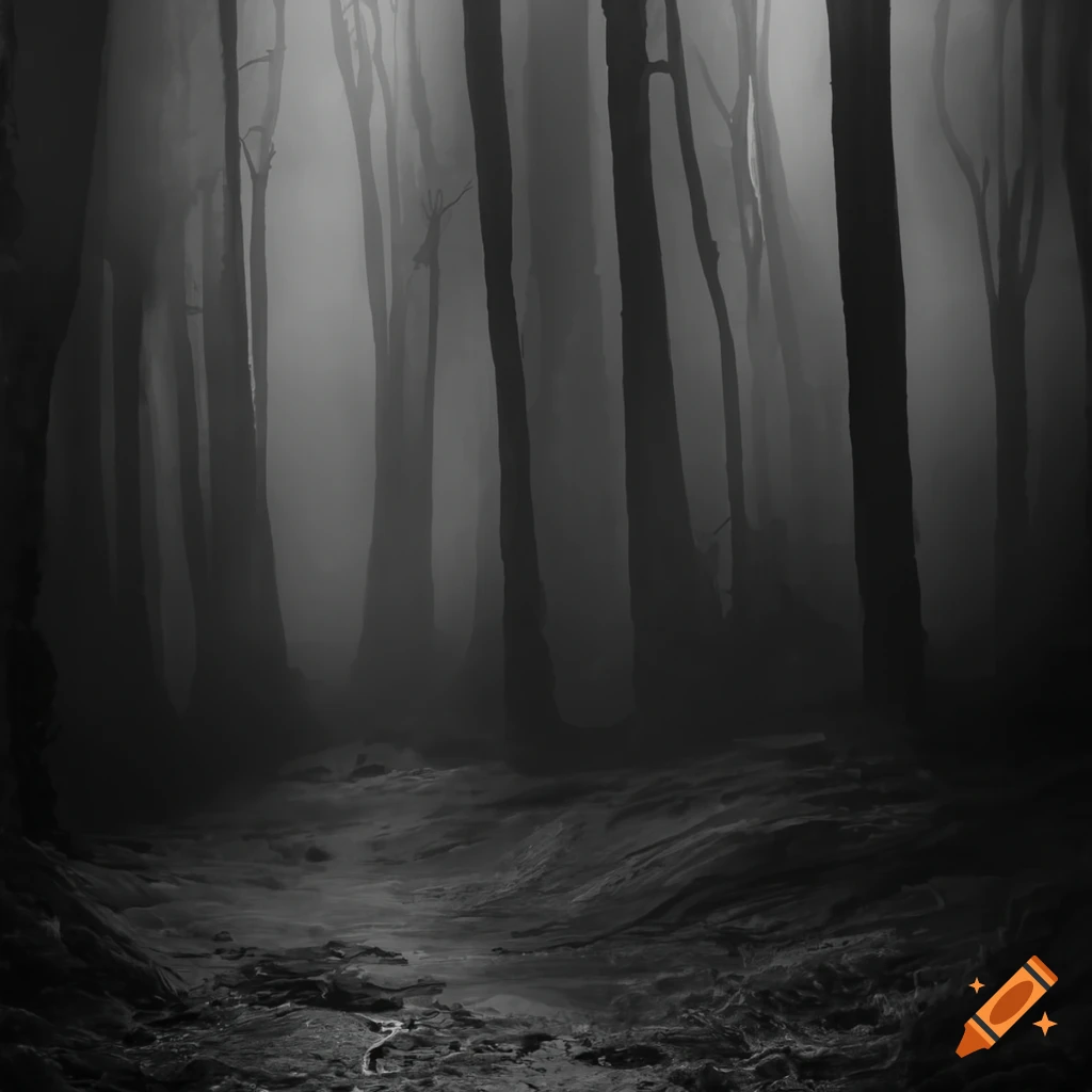 dark and eerie black and grey horror landscape
