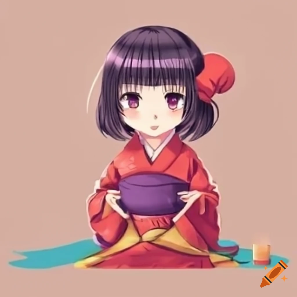 anime style illustration of a girl in a traditional tea ceremony