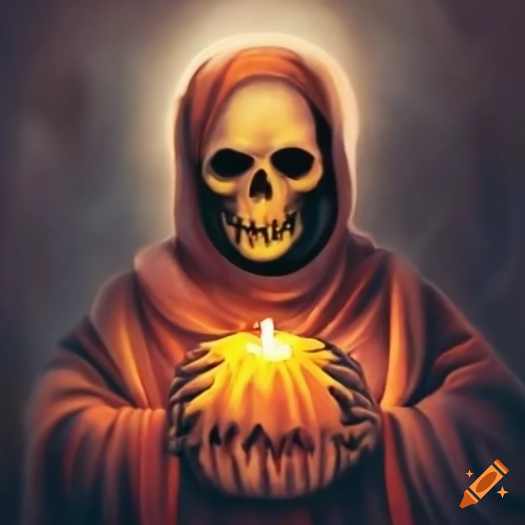 Santo in the world of the dead with a pumpkin